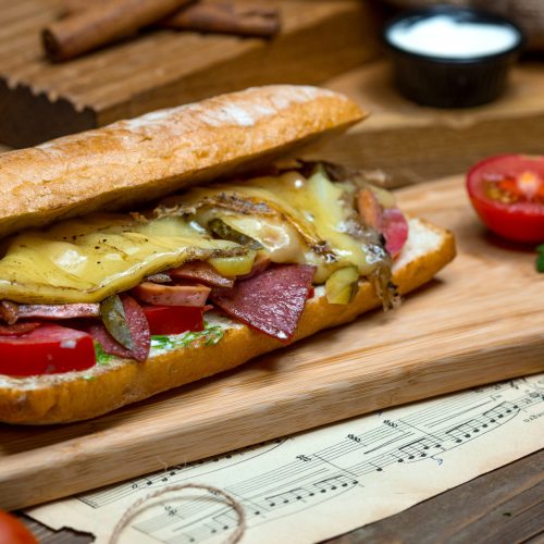 big sandwich with cheese and sausage